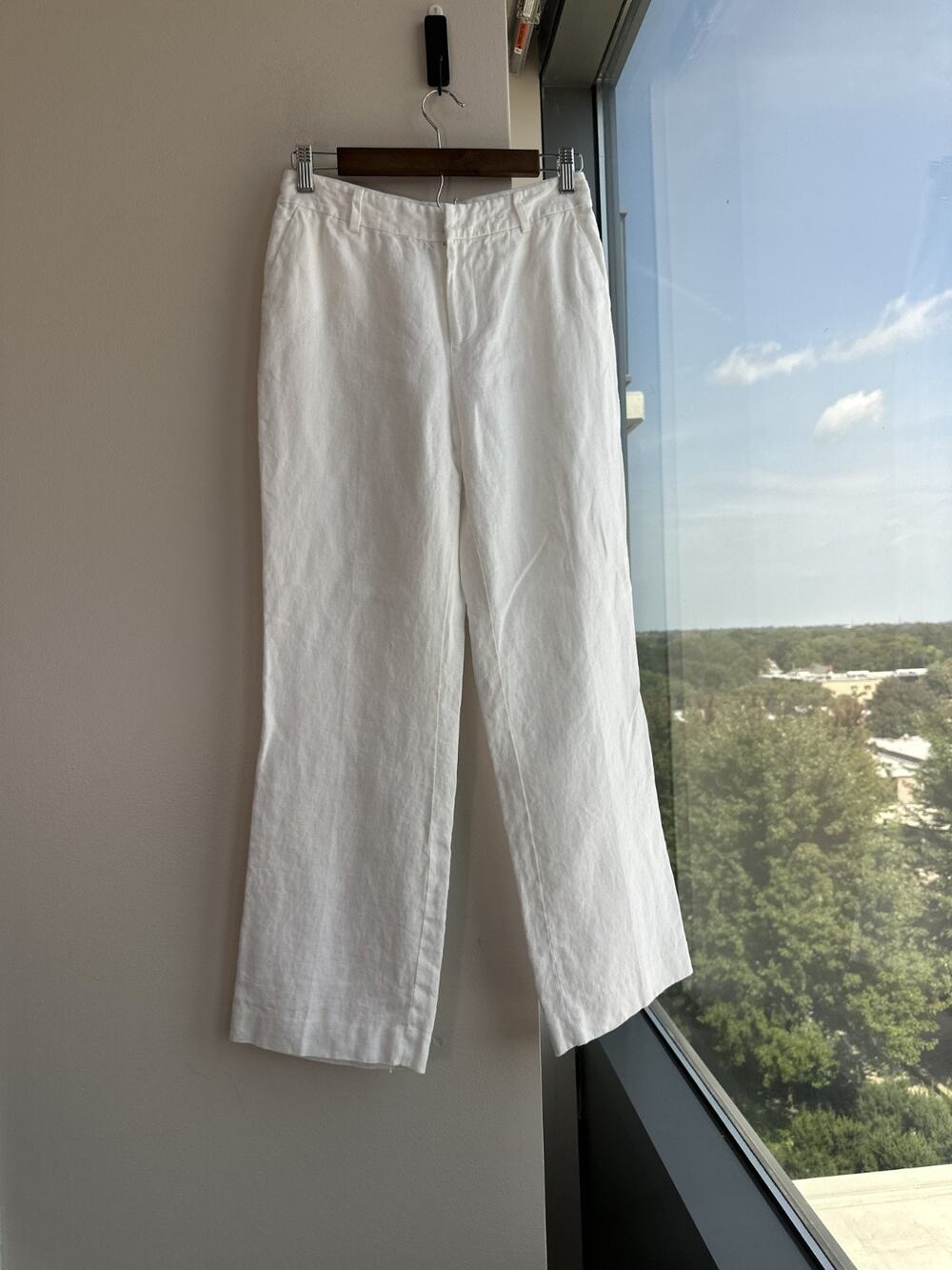 LRL RALPH LAUREN White Lined Linen WIDE LEG PANTS Beachy Coastal Quiet Luxury 4P